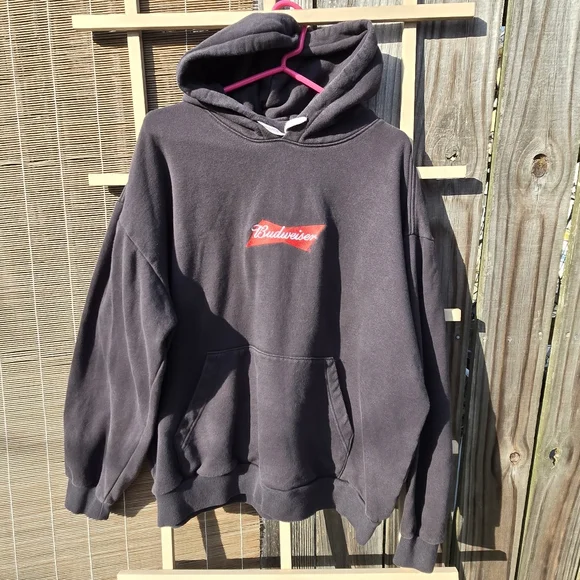 Pacsun Budweiser Charcoal Hoodie Sweatshirt with Logo Mens Size XL - Picture 6 of 14